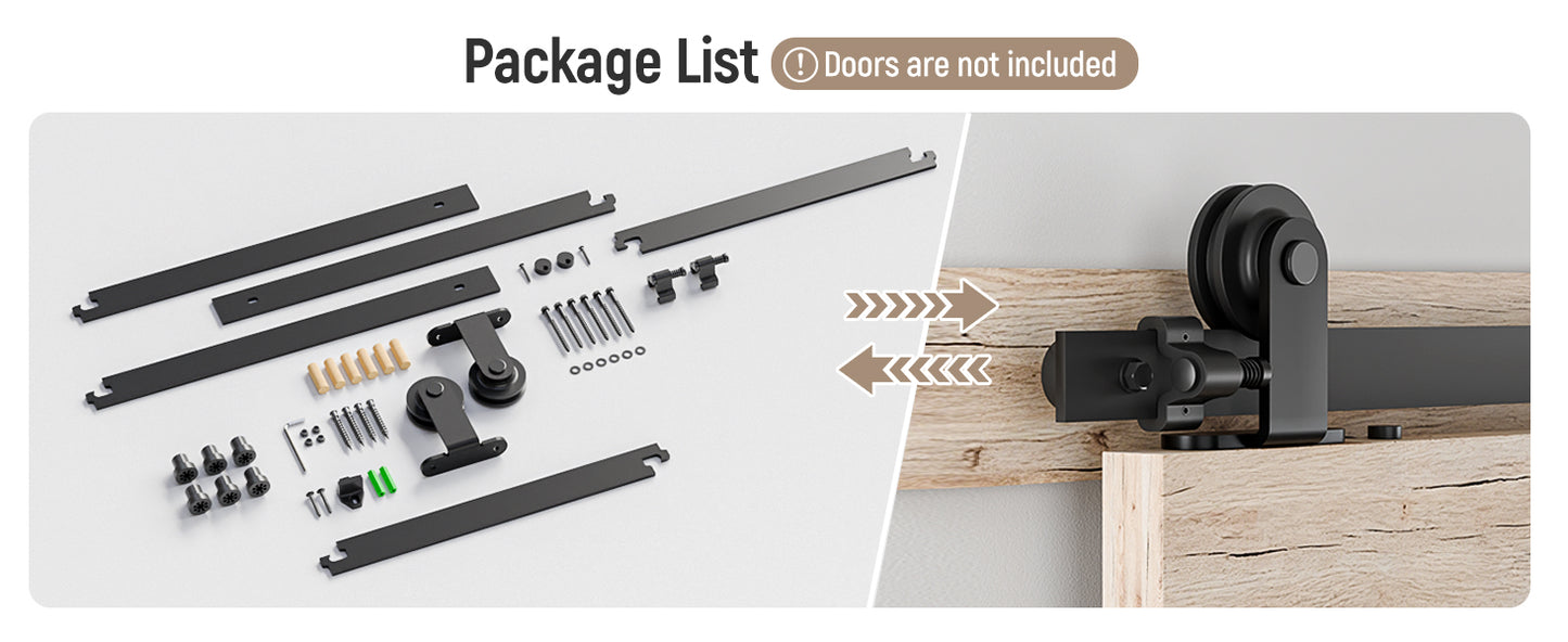Schiebetürbeschlag 274cm Schiebetüren Schiebetürsystem Komplettset Laufschiene Rollen Set Schwarz für 1 Holztür 137cm Breit, Kleine Rolle in T-Form