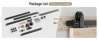 Schiebetürbeschlag 183cm Schiebetüren Schiebetürsystem Komplettset Laufschiene Rollen Set Schwarz für 1 Holztür 91cm Breit, Kleine Rolle in T-Form