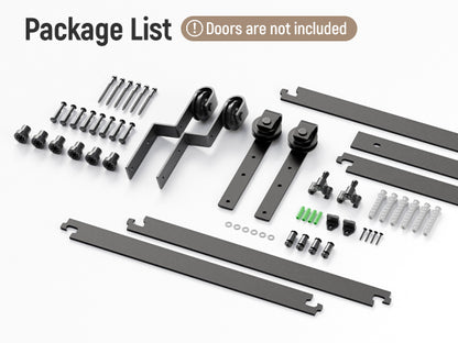 Schiebetürbeschlag Bypass Doppeltür 122cm Schiebetüren Schiebetürsystem Komplettset Laufschiene Rollen Set Schwarz für 2 Holztür 54cm Breit, J-Form