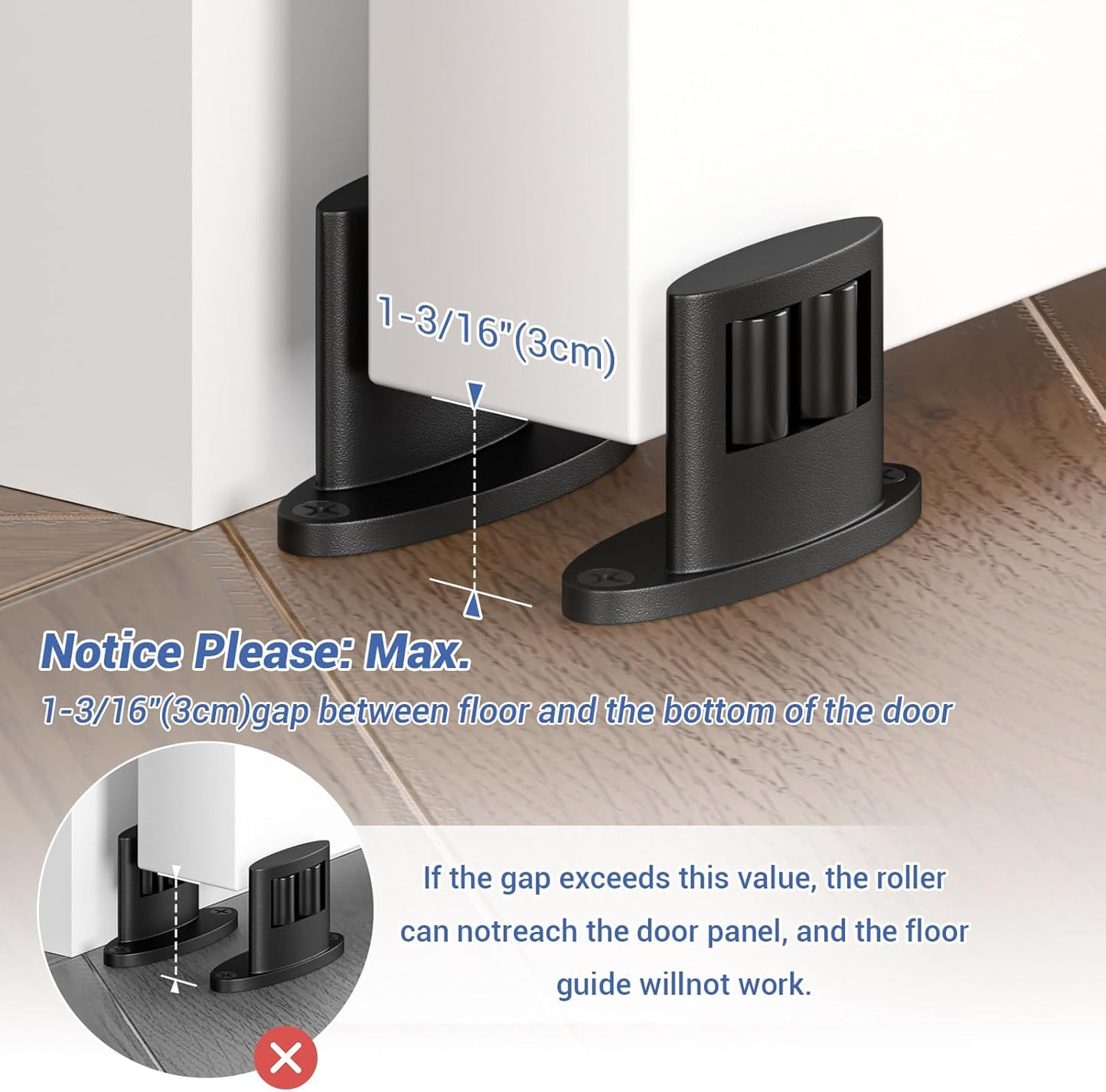 BONIKLUBA Sliding Barn Door Floor Guide for Bottom,Adjustable Wall Mounted Barn Door Guide,Flexible Double Wheel Design 4PCS,Hight 1-1/2"