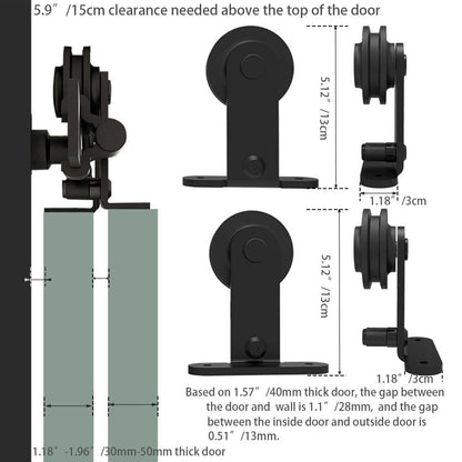 Schiebetürbeschlag Bypass Doppeltür 122cm Schiebetüren Schiebetürsystem Komplettset Laufschiene Rollen Set Schwarz für 2 Holztür 54cm Breit, T-Form