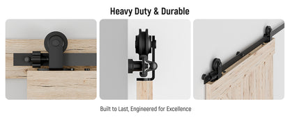 Schiebetürbeschlag 214cm Schiebetüren Schiebetürsystem Komplettset Laufschiene Rollen Set Schwarz für 1 Holztür 107cm Breit, Kleine Rolle in T-Form