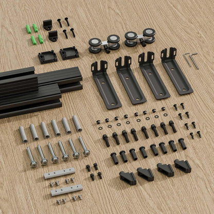 BONIKLUBA Ceiling Mount Box Rail Barn Door Hardware Kit,Heavy Duty Steel Sliding Barn Door Track,Fit Interior and Exterior Double Door,Easy Install(No Door)