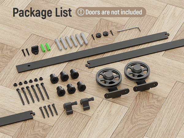 Schiebetürbeschlag 173cm Schiebetüren Schiebetürsystem Komplettset Laufschiene Rollen Set Schwarz für 1 Holztür 86cm Breit, Mittlere Rolle in T-Form