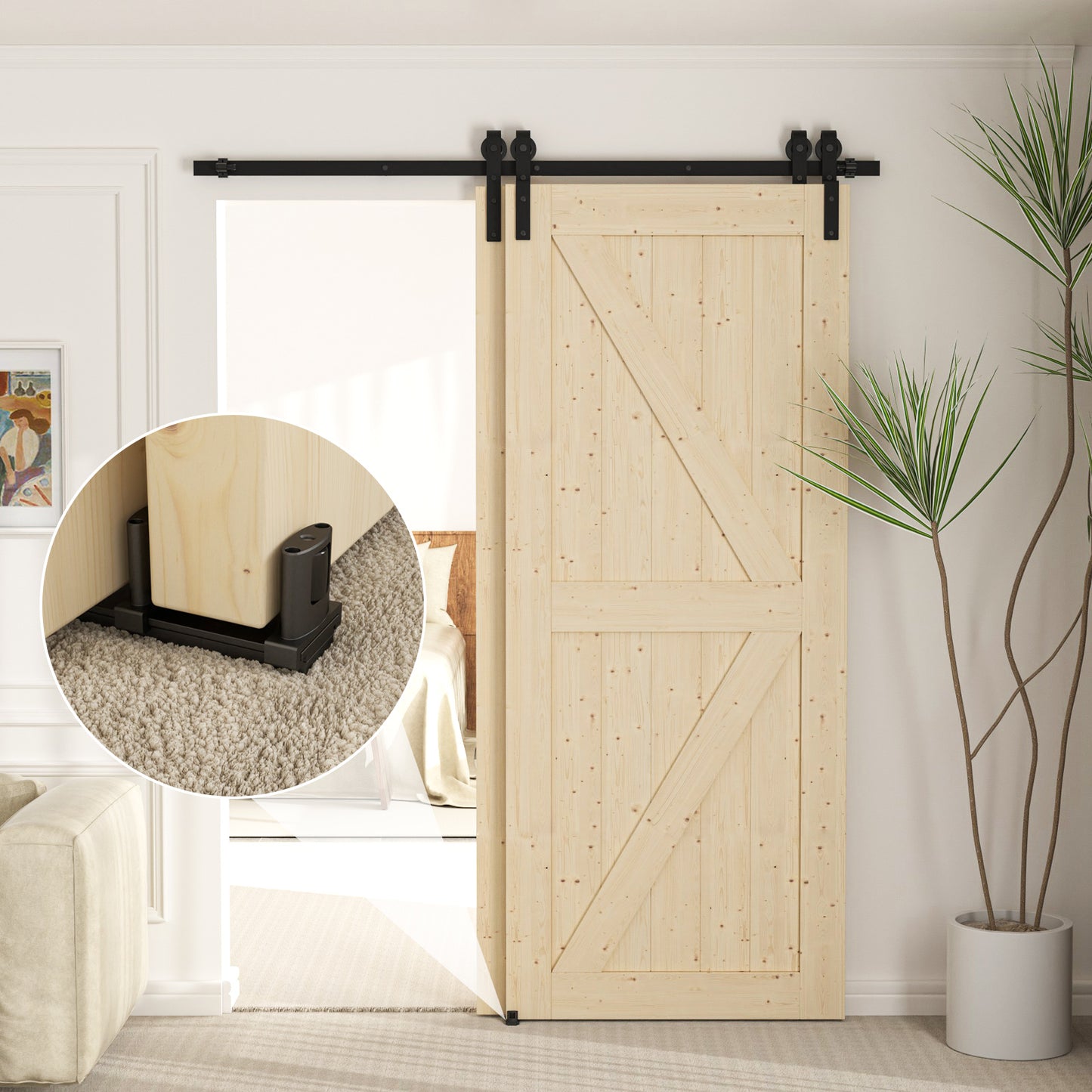 Siding Closet Door Floor Guide,Barn Door Guide for Bottom,Adjustable Bypass Door Floor Guide 3-Roller Design,Black（1PCS）