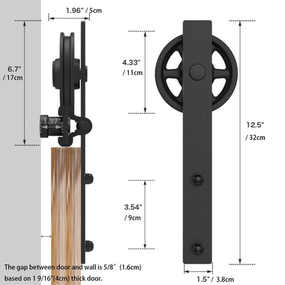 305cm Schiebetürbeschlag-Kit 10FT Schiebetürsystem Komplettes Schienenrollen-Set I-Form Großes Rad für 76cm Weit Doppelte Holztüren