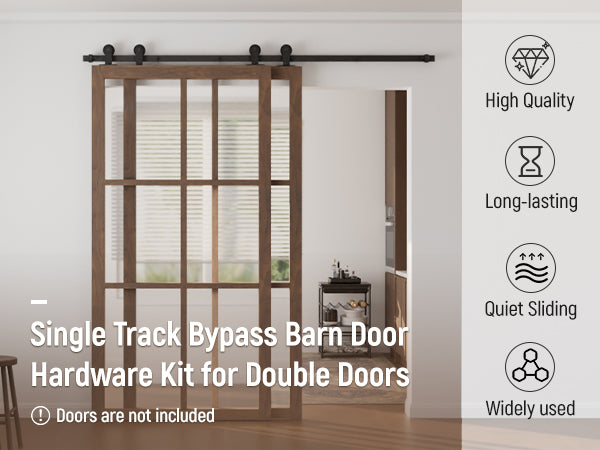 Schiebetürbeschlag Bypass Doppeltür 183cm Schiebetüren Schiebetürsystem Komplettset Laufschiene Rollen Set Schwarz für 2 Holztür 85cm Breit, T-Form