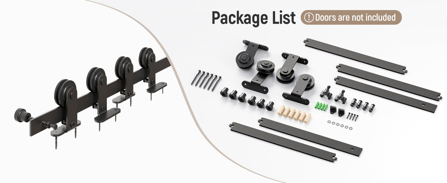 Schiebetürbeschlag Bypass Doppeltür 244cm Schiebetüren Schiebetürsystem Komplettset Laufschiene Rollen Set Schwarz für 2 Holztür 115cm Breit, T-Form