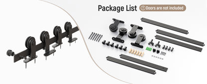 Schiebetürbeschlag Bypass Doppeltür 244cm Schiebetüren Schiebetürsystem Komplettset Laufschiene Rollen Set Schwarz für 2 Holztür 115cm Breit, T-Form