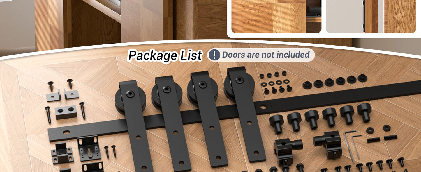 5.5FT/168cm Mini Schiebetür-Hardware-Kit für Doppeltüren TV-Ständer, Kleiner Kleiderschrank (Keine Schranktür)