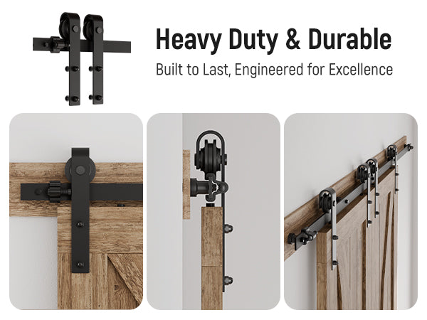 Schiebetürbeschlag Doppeltür 244cm Schiebetüren Schiebetürsystem Komplettset Laufschiene Rollen Set Schwarz für 2 Holztür 61cm Breit, Kleine Rolle in J-Form