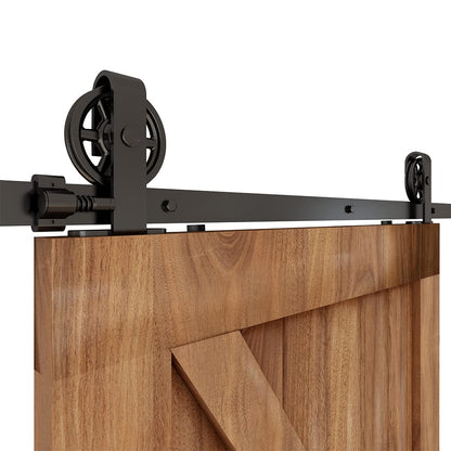 Schiebetürbeschlag 183cm Schiebetüren Schiebetürsystem Komplettset Laufschiene Rollen Set Schwarz für 1 Holztür 91cm Breit, Mittlere Rolle in T-Form