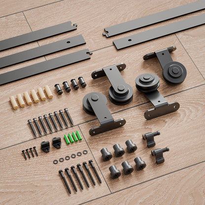 Schiebetürbeschlag Bypass Doppeltür 183cm Schiebetüren Schiebetürsystem Komplettset Laufschiene Rollen Set Schwarz für 2 Holztür 85cm Breit, T-Form