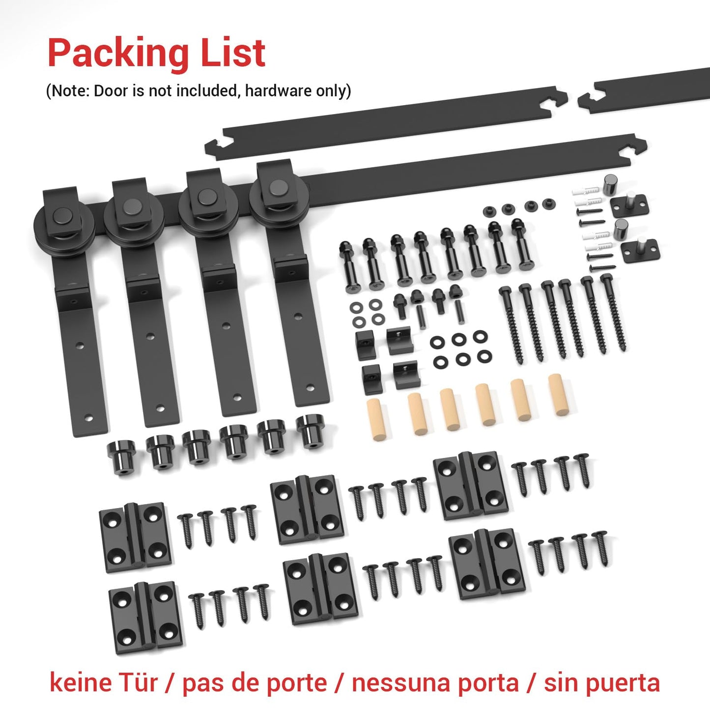214cm/7FT Bifold Schiebetürbeschlag Schiebetüren Schiebetürsystem Komplettset Laufschiene Rollen Set Schwarz für 4 Holztür 52cm Breit