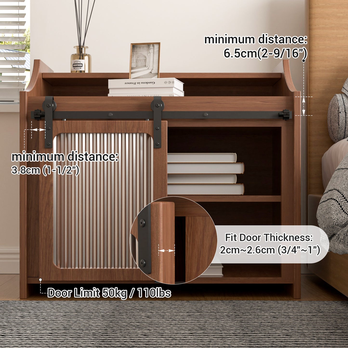 3.5FT/108cm Mini Schiebetür-Hardware-Kit für Eintürige TV-Ständer, Kleiner Kleiderschrank (Keine Schranktür)