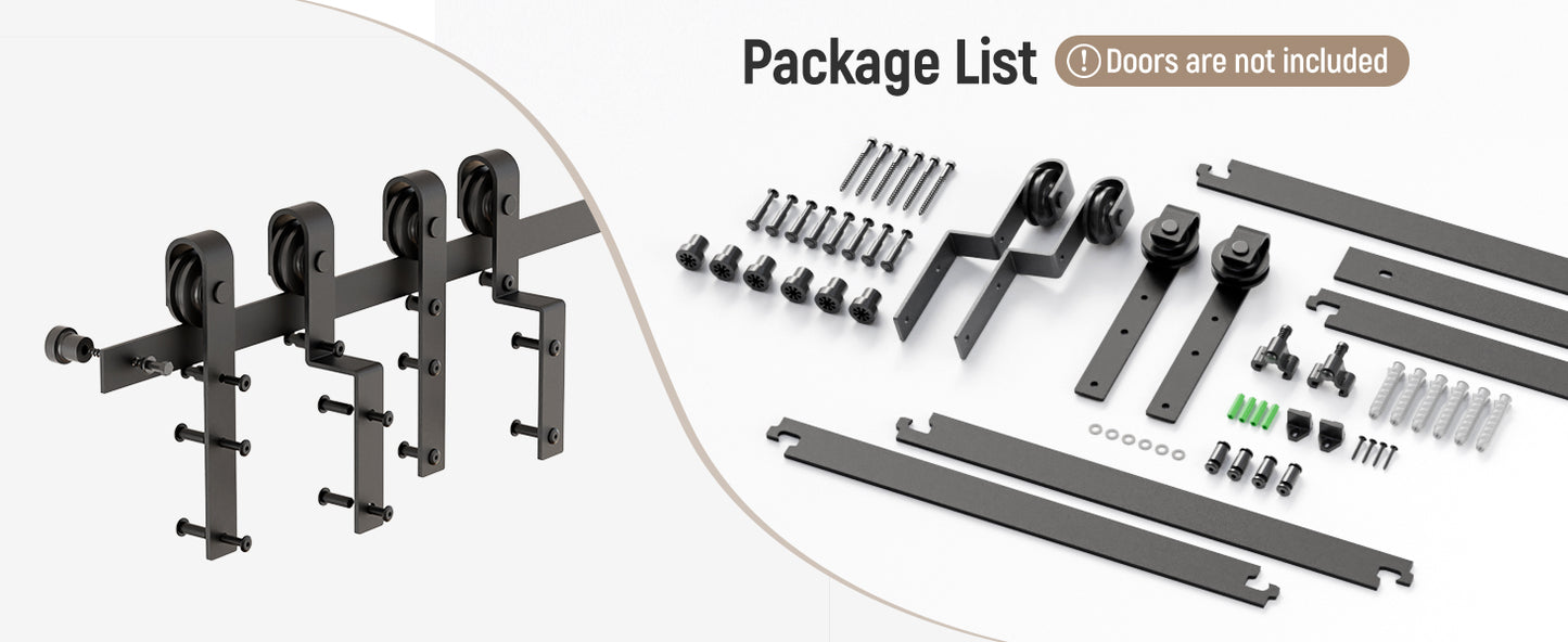 Schiebetürbeschlag Bypass Doppeltür 229cm Schiebetüren Schiebetürsystem Komplettset Laufschiene Rollen Set Schwarz für 2 Holztür 108cm Breit, J-Form 阿里国际以图找货