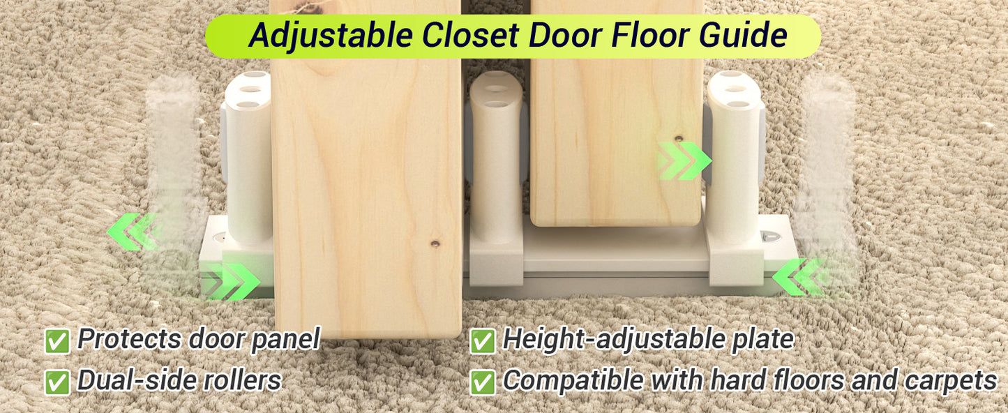 Siding Closet Door Floor Guide,Barn Door Guide for Bottom,Adjustable Bypass Door Floor Guide 3-Roller Design,White（1PCS）