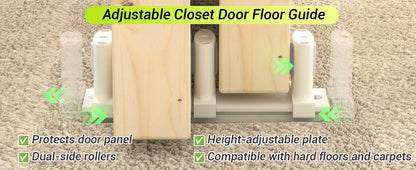 Siding Closet Door Floor Guide,Barn Door Guide for Bottom,Adjustable Bypass Door Floor Guide 3-Roller Design,White（1PCS）