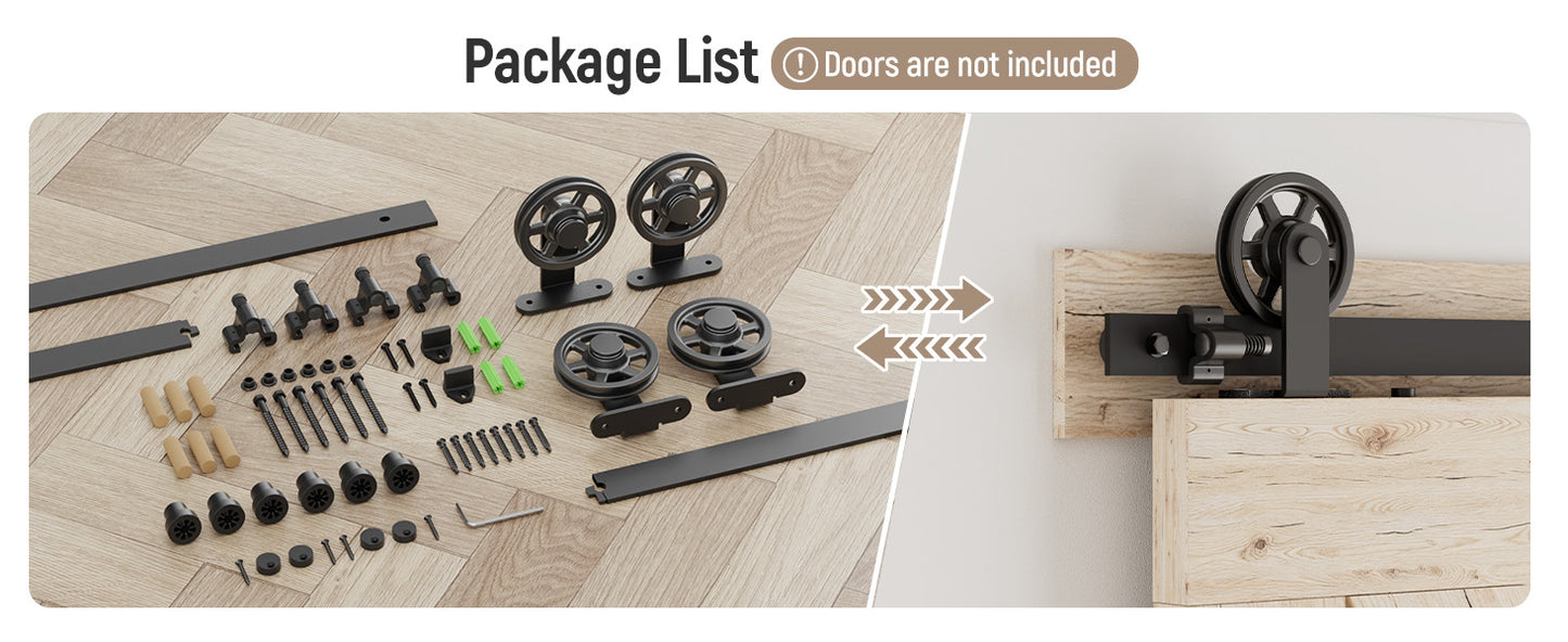 Schiebetürbeschlag Doppeltür 325cm Schiebetüren Schiebetürsystem Komplettset Laufschiene Rollen Set Schwarz für 2 Holztür 81cm Breit, Mittlere Rolle in T-Form