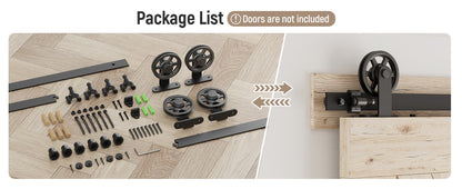 Schiebetürbeschlag Doppeltür 325cm Schiebetüren Schiebetürsystem Komplettset Laufschiene Rollen Set Schwarz für 2 Holztür 81cm Breit, Mittlere Rolle in T-Form
