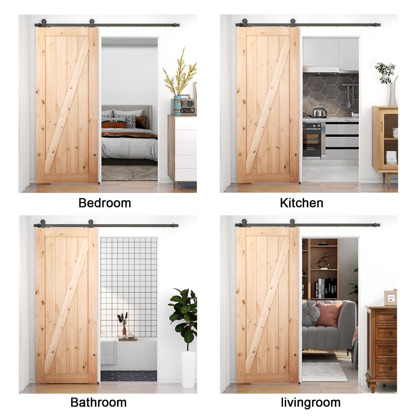 Schiebetürbeschlag 244cm Schiebetüren Schiebetürsystem Komplettset Laufschiene Rollen Set Schwarz für 1 Holztür 122cm Breit, Kleine Rolle in T-Form