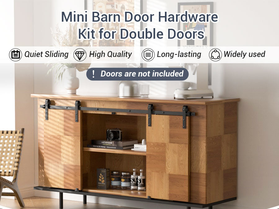 4FT/122cm Mini Schiebetür-Hardware-Kit für Doppeltüren TV-Ständer, Kleiner Kleiderschrank (Keine Schranktür)