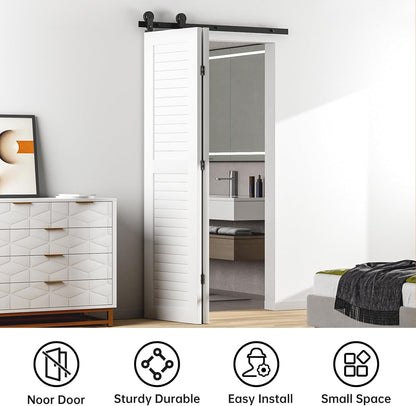 BONIKLUBA  40" Bi-Folding Sliding Barn Door Hardware Track Kit,Smoothly&Quietly,Top Mounted Black Roller,Easy Install,Door Not Included [Fit Double 24" Bifold Doors]