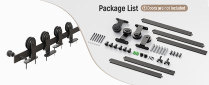 Schiebetürbeschlag Bypass Doppeltür 229cm Schiebetüren Schiebetürsystem Komplettset Laufschiene Rollen Set Schwarz für 2 Holztür 108cm Breit, T-Form