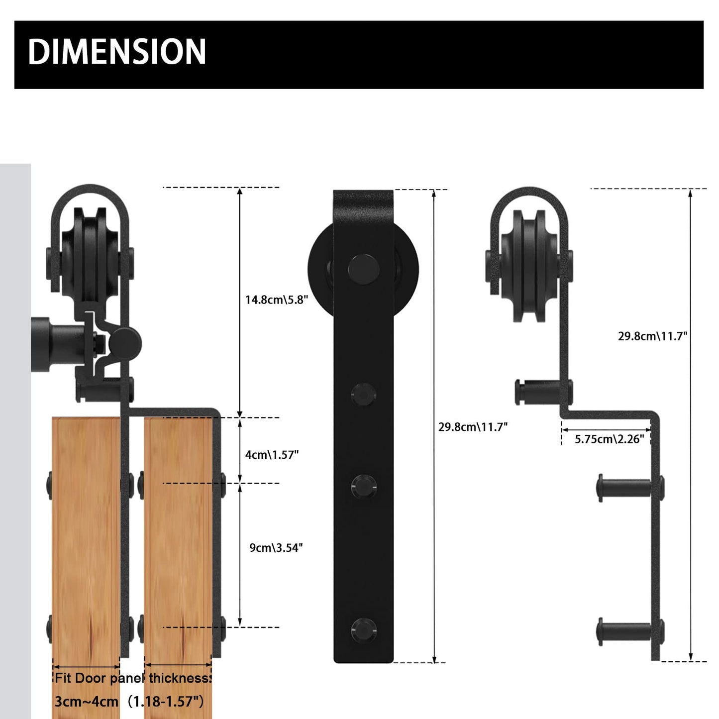 Schiebetürbeschlag Bypass Doppeltür 173cm Schiebetüren Schiebetürsystem Komplettset Laufschiene Rollen Set Schwarz für 2 Holztür 80cm Breit, J-Form
