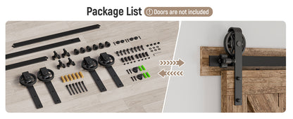 Schiebetürbeschlag Doppeltür 366cm Schiebetüren Schiebetürsystem Komplettset Laufschiene Rollen Set Schwarz für 2 Holztür 91cm Breit, Mittlere Rolle in J-Form