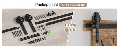Schiebetürbeschlag 153cm Schiebetüren Schiebetürsystem Komplettset Laufschiene Rollen Set Schwarz für 1 Holztür 76cm Breit, Mittlere Rolle in J-Form
