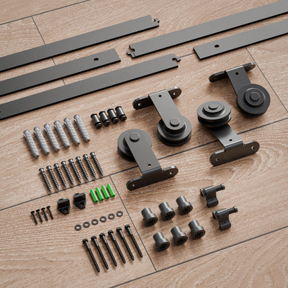 Schiebetürbeschlag Bypass Doppeltür 173cm Schiebetüren Schiebetürsystem Komplettset Laufschiene Rollen Set Schwarz für 2 Holztür 80cm Breit, T-Form