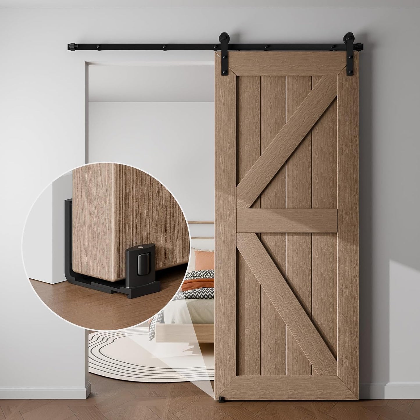 BONIKLUBA Sliding Barn Door Floor Guide for Bottom, Adjustable U Shape Flush Flat Bottom Design,Wall Mount Barn Door Guide,Matte Black,1Pcs