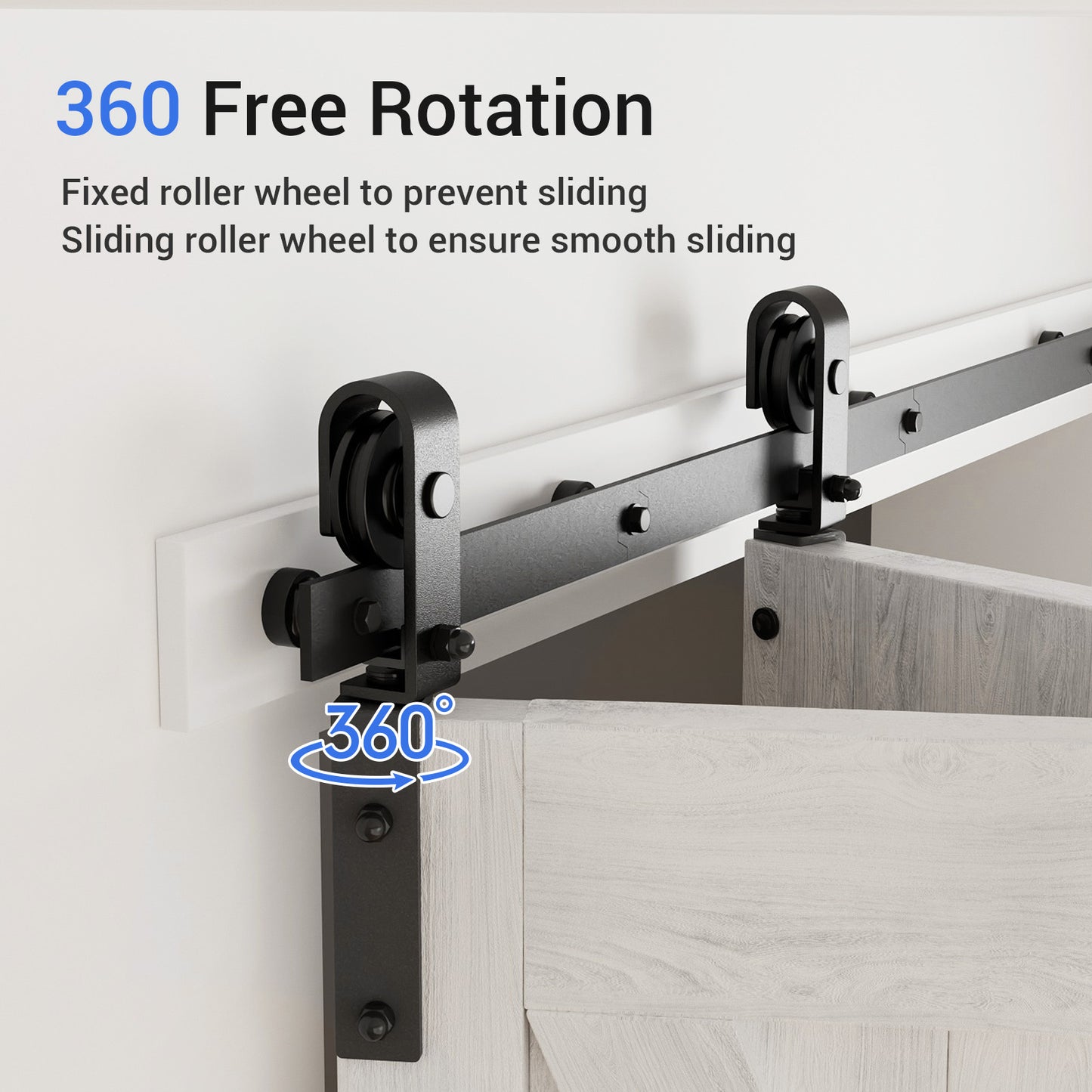 92cm/3FT Bifold Schiebetürbeschlag Schiebetüren Schiebetürsystem Komplettset Laufschiene Rollen Set Schwarz für 2 Holztür 43cm Top Mount T Rad