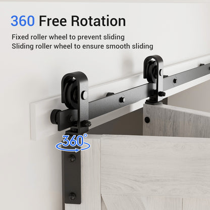 92cm/3FT Bifold Schiebetürbeschlag Schiebetüren Schiebetürsystem Komplettset Laufschiene Rollen Set Schwarz für 2 Holztür 43cm Top Mount T Rad