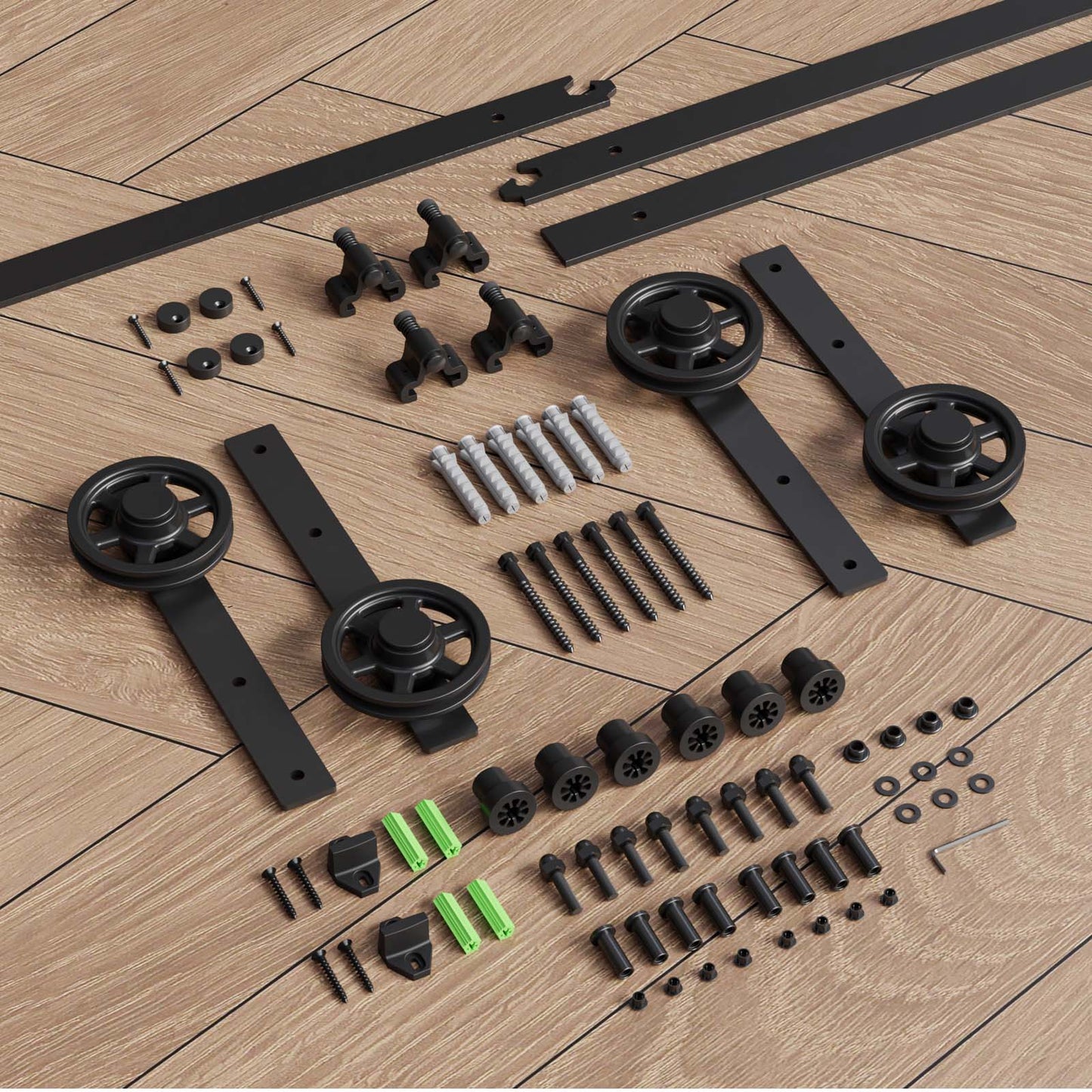 305cm Schiebetürbeschlag-Kit 10FT Schiebetürsystem Komplettes Schienenrollen-Set I-Form Großes Rad für 76cm Weit Doppelte Holztüren