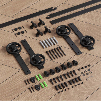 305cm Schiebetürbeschlag-Kit 10FT Schiebetürsystem Komplettes Schienenrollen-Set I-Form Großes Rad für 76cm Weit Doppelte Holztüren