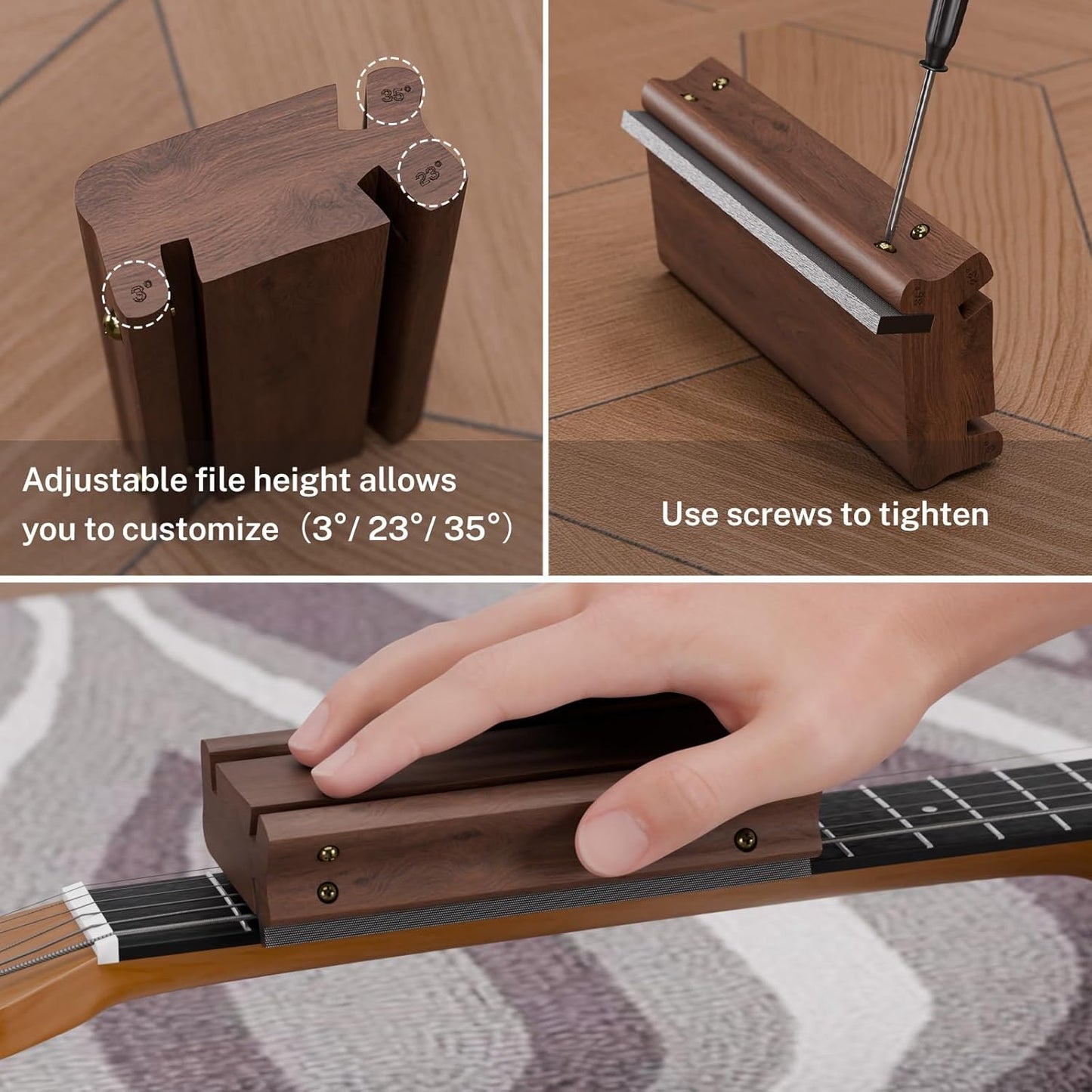 BONIKLUBA Guitar Fret End Beveling File,3 in 1 Guitar Bass Fret End Dressing,3/23/35 Degree Guitar Fret Crowning End Bevel File Tools