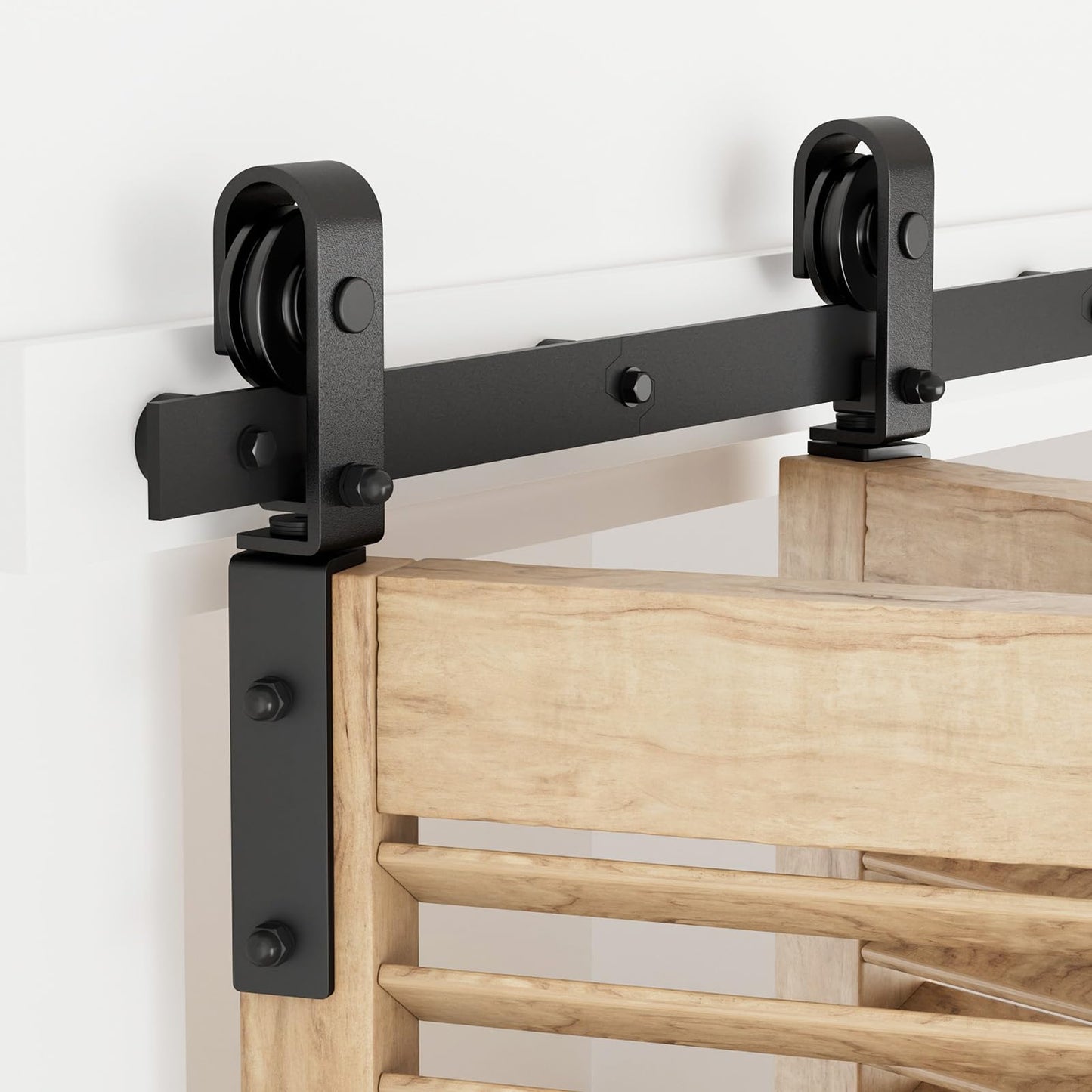 76.3cm/2.5FT Bifold Schiebetürbeschlag Schiebetüren Schiebetürsystem Komplettset Laufschiene Rollen Set Schwarz für 2 Holztür 35cm Breit