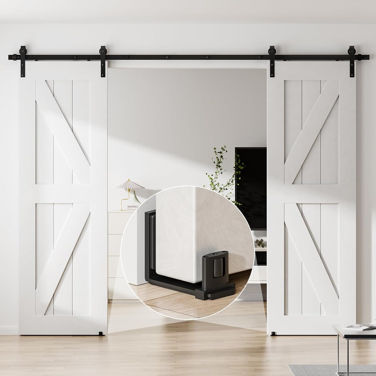 BONIKLUBA Sliding Barn Door Bottom Floor Guide, Adjustable U Shape Flexible Flush Design,Wall Mounted, Black 2 Pack