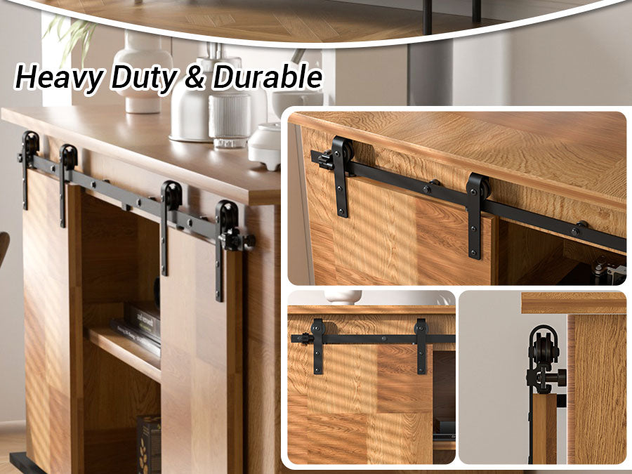 4FT/122cm Mini Schiebetür-Hardware-Kit für Doppeltüren TV-Ständer, Kleiner Kleiderschrank (Keine Schranktür)