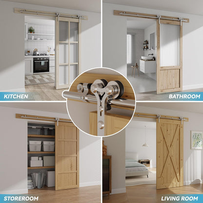 Rail Porte Coulissante Inox 212cm Kit Roulette Suspendue Systeme Noir pour 1 Porte Coulissante Interieur 106cm Large, Acier Inoxydable Y Forme