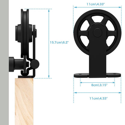 Schiebetürbeschlag 244cm Schiebetüren Schiebetürsystem Komplettset Laufschiene Rollen Set Schwarz für 1 Holztür 122cm Breit, Mittlere Rolle in T-Form