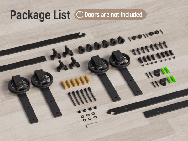 Schiebetürbeschlag Doppeltür 366cm Schiebetüren Schiebetürsystem Komplettset Laufschiene Rollen Set Schwarz für 2 Holztür 91cm Breit, Mittlere Rolle in J-Form