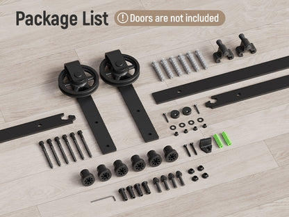 Schiebetürbeschlag 244cm Schiebetüren Schiebetürsystem Komplettset Laufschiene Rollen Set Schwarz für 1 Holztür 122cm Breit, Mittlere Rolle in J-Form