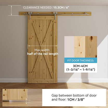 Rail Porte Coulissante Inox 212cm Kit Roulette Suspendue Systeme Noir pour 1 Porte Coulissante Interieur 106cm Large, Acier Inoxydable Y Forme