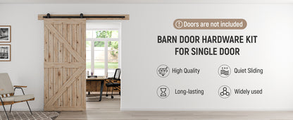 Schiebetürbeschlag 173cm Schiebetüren Schiebetürsystem Komplettset Laufschiene Rollen Set Schwarz für 1 Holztür 86cm Breit, Kleine Rolle in T-Form