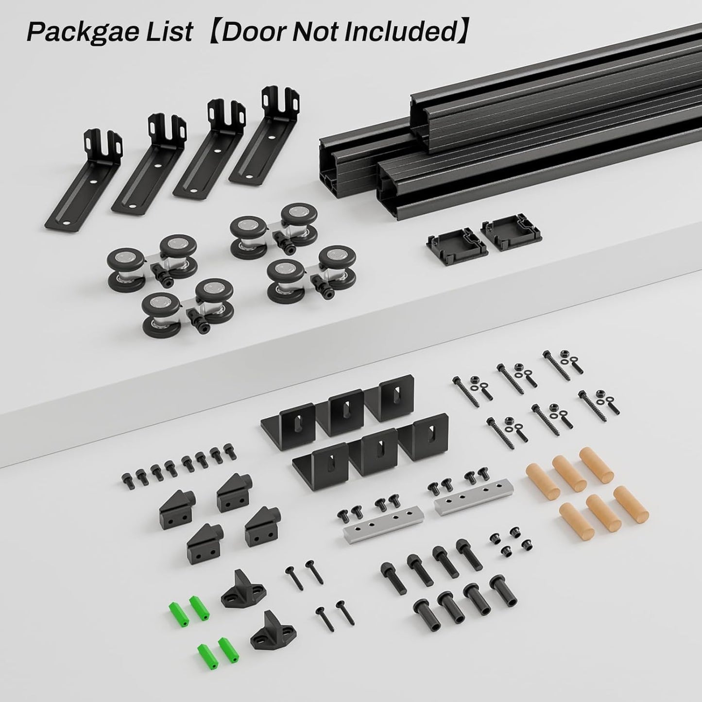 BONIKLUBA Box Rail Sliding Barn Door Hardware,Wall Mount Box Track Exterior Kit for Double Door,Black Heavy Duty(No Door)