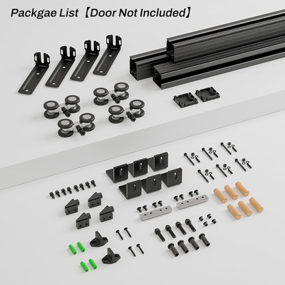 BONIKLUBA Box Rail Sliding Barn Door Hardware,Wall Mount Box Track Exterior Kit for Double Door,Black Heavy Duty(No Door)
