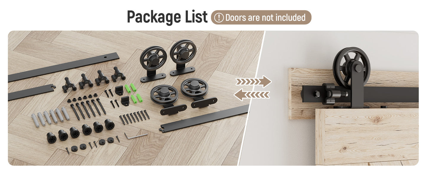 Schiebetürbeschlag Doppeltür 325cm Schiebetüren Schiebetürsystem Komplettset Laufschiene Rollen Set Schwarz für 2 Holztür 81cm Breit, Mittlere Rolle in T-Form
